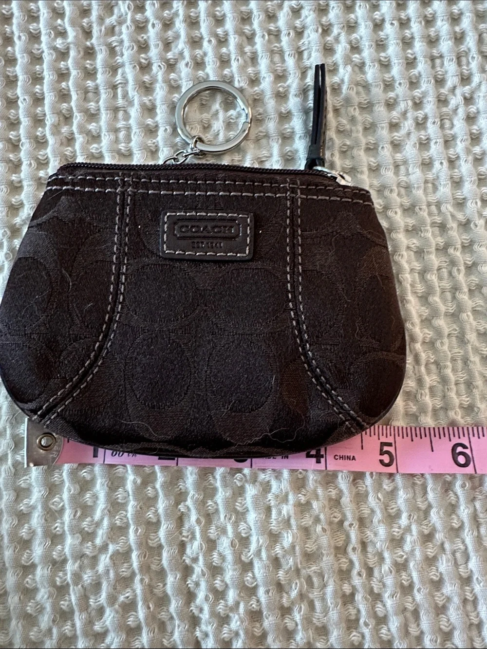 Y2K NWOT Coach mini pouch in dark brown signature jacquard.